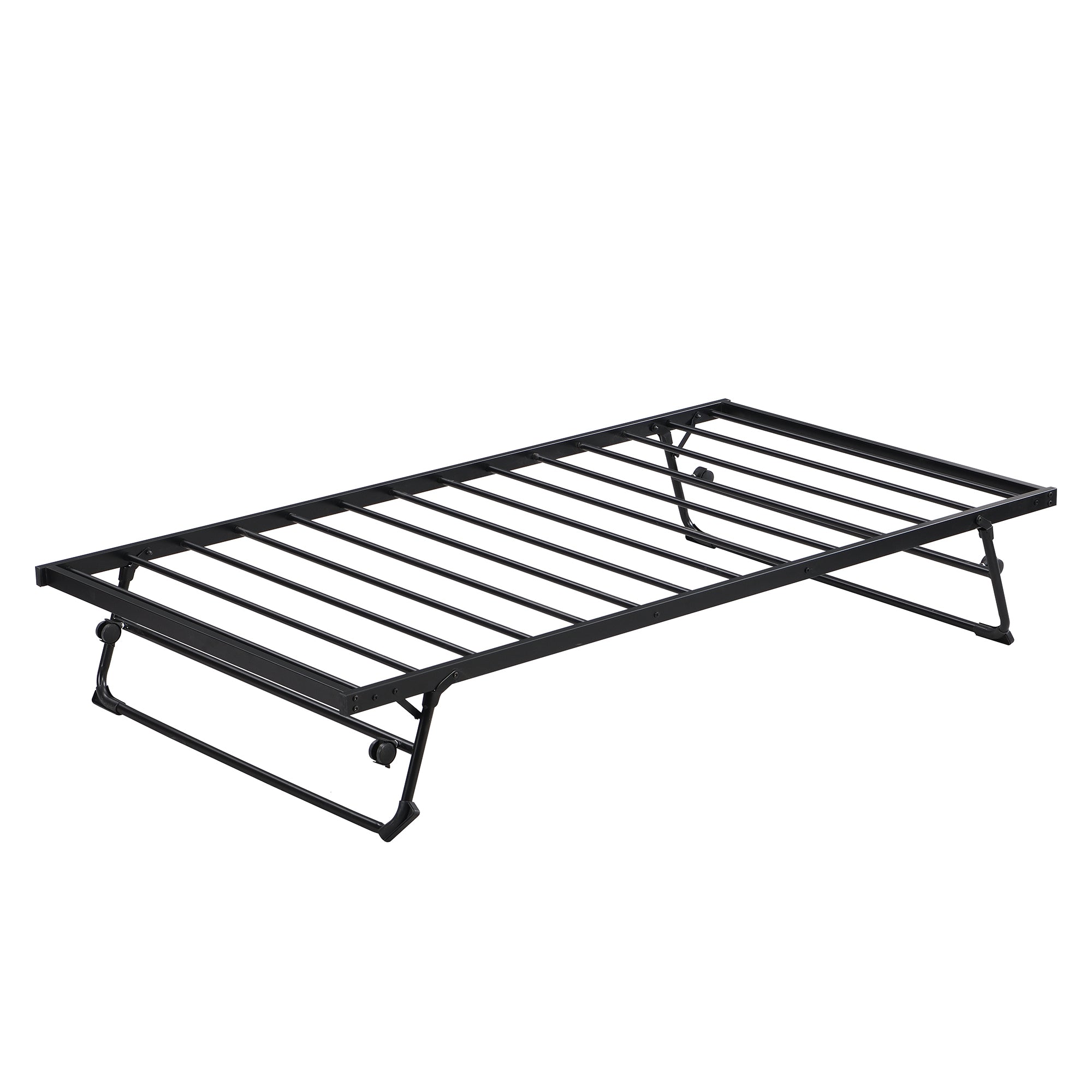 HAOYYE Twin Size Metal Daybed with Adjustable Trundle, Pop Up Trundle, Black Sturdy Space-Saving Heavy Duty Modern Design Adults Dorm Room Easy Assembly Bedroom Furniture