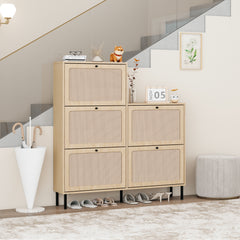 HAOYYE Rattan 5 Door Shoe Rack, Freestanding Modern Shoe Storage Cabinet, for Entryway Sturdy Space-Saving Heavy Duty Modern Design Easy Assembly Durable Stylish Home Furniture Versatile