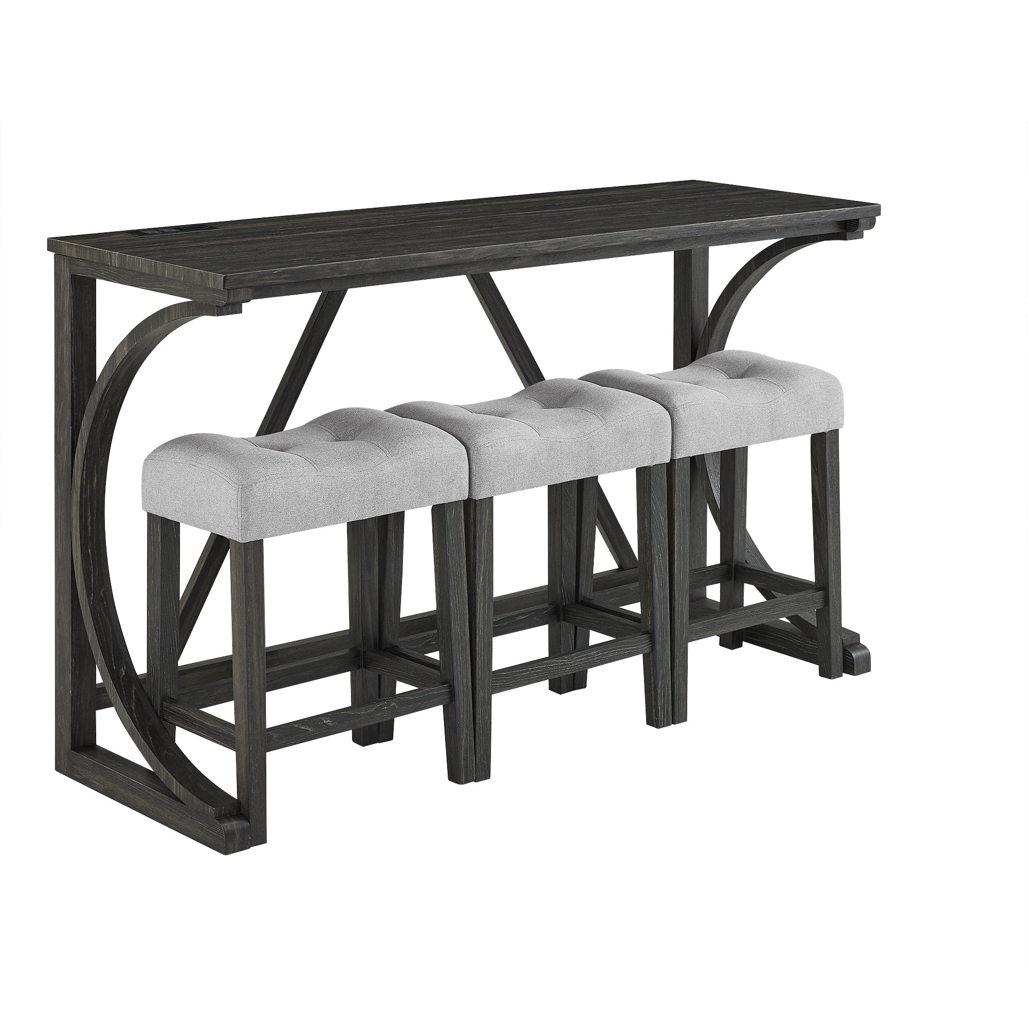HAOYYE Bar Table Set with Power Outlet, Bar Table and Chairs Set, 4 Piece Dining Table Set, Industrial Breakfast Table Set, for Living Room, Dining Room, Game Room Sturdy Space-Saving Heavy Duty Adults