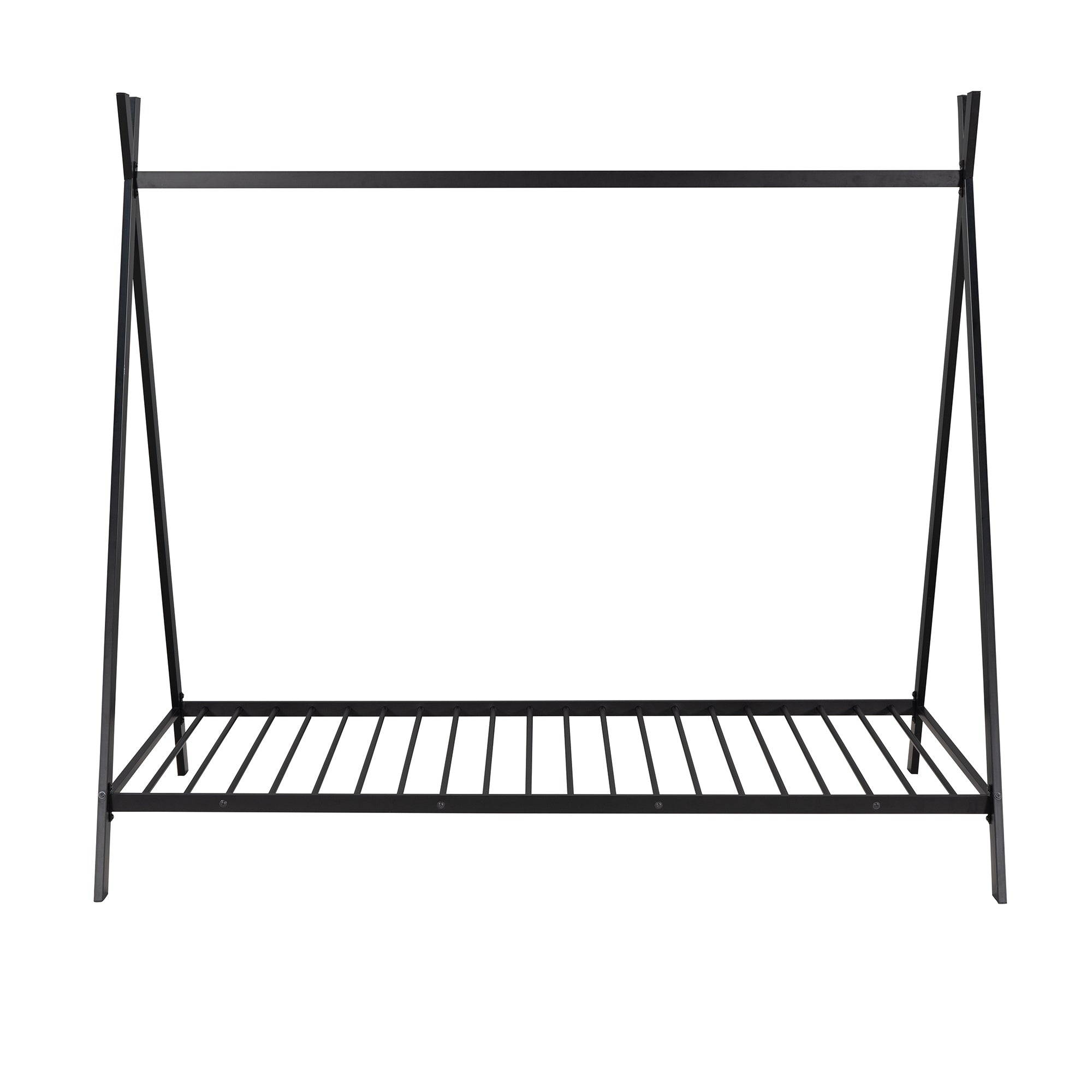 HAOYYE House Bed Tent Bed Frame Twin Size Metal Floor Play House Bed with Slat for Girls Boys , No Box Spring Needed Black Sturdy Space-Saving Heavy Duty Modern Design Easy Assembly Durable Stylish