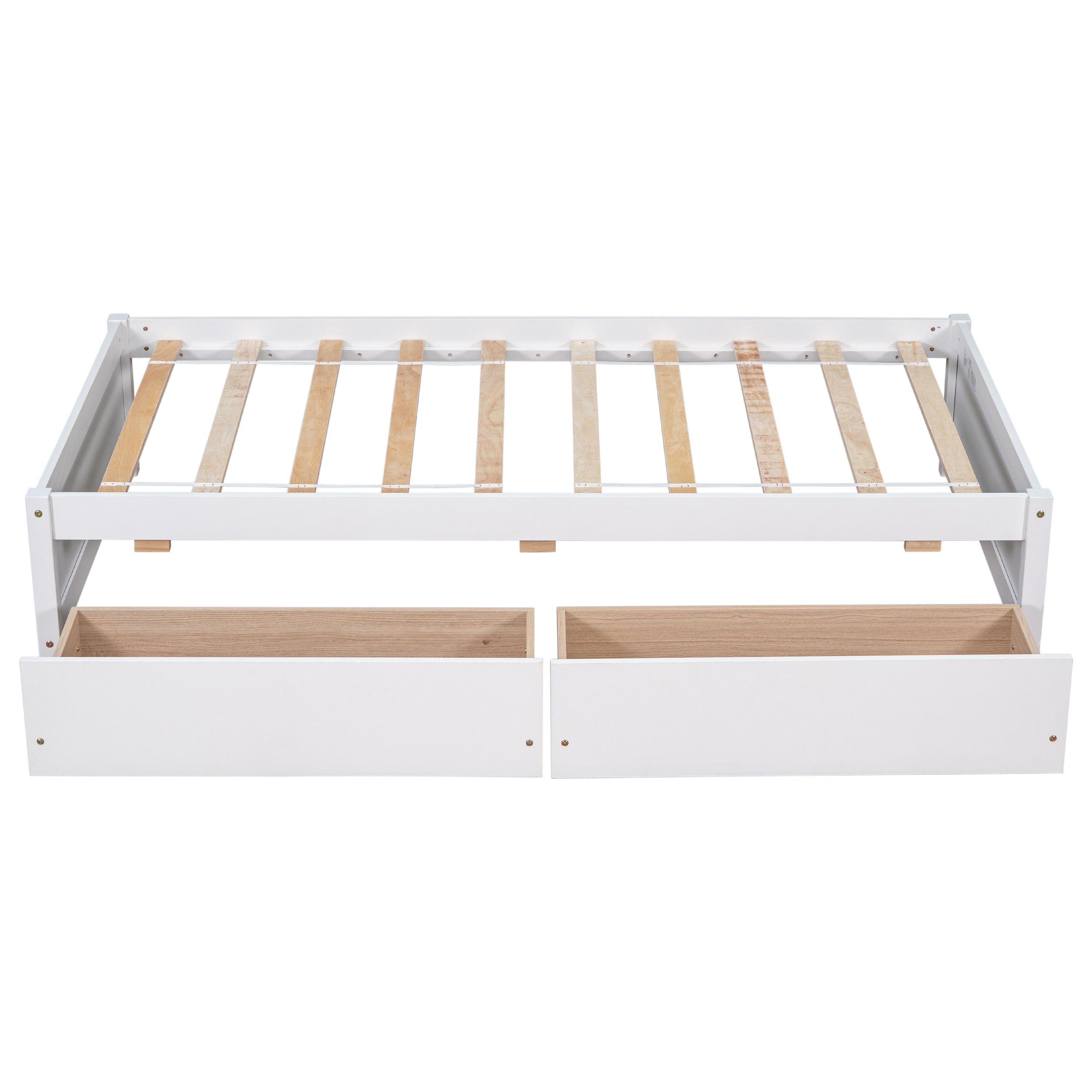 HAOYYE Solid Wood Twin Bed Frame With 2 Storage Drawers, No Box Spring Needed, Space-Saving Heavy Duty Design For Bedroom Or Dorm Room, Sturdy And Easy To Assemble
