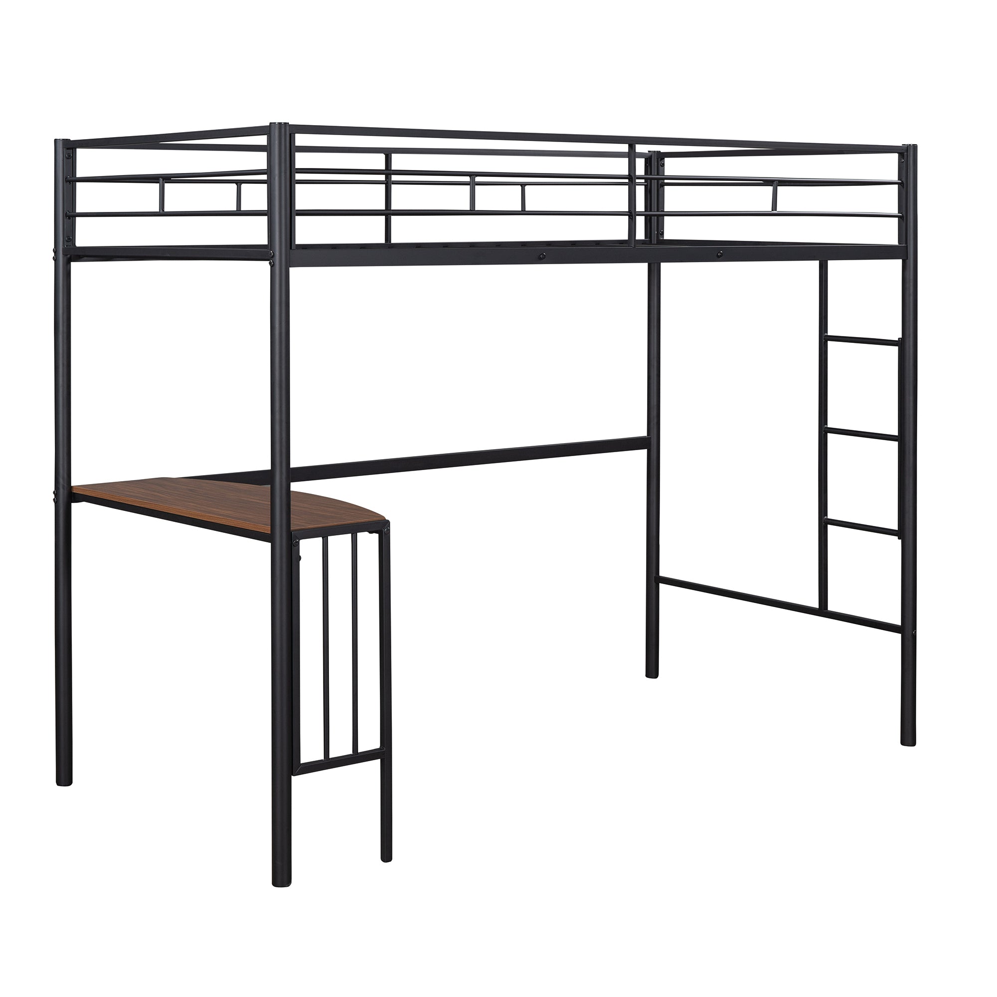 HAOYYE Twin Metal Loft Bed with Desk, Ladder and Guardrails, Loft Bed for Bedroom, Black(OLD SKU : MF195191AAB) Sturdy Space-Saving Heavy Duty Modern Design Easy Assembly Durable Stylish Home Furniture
