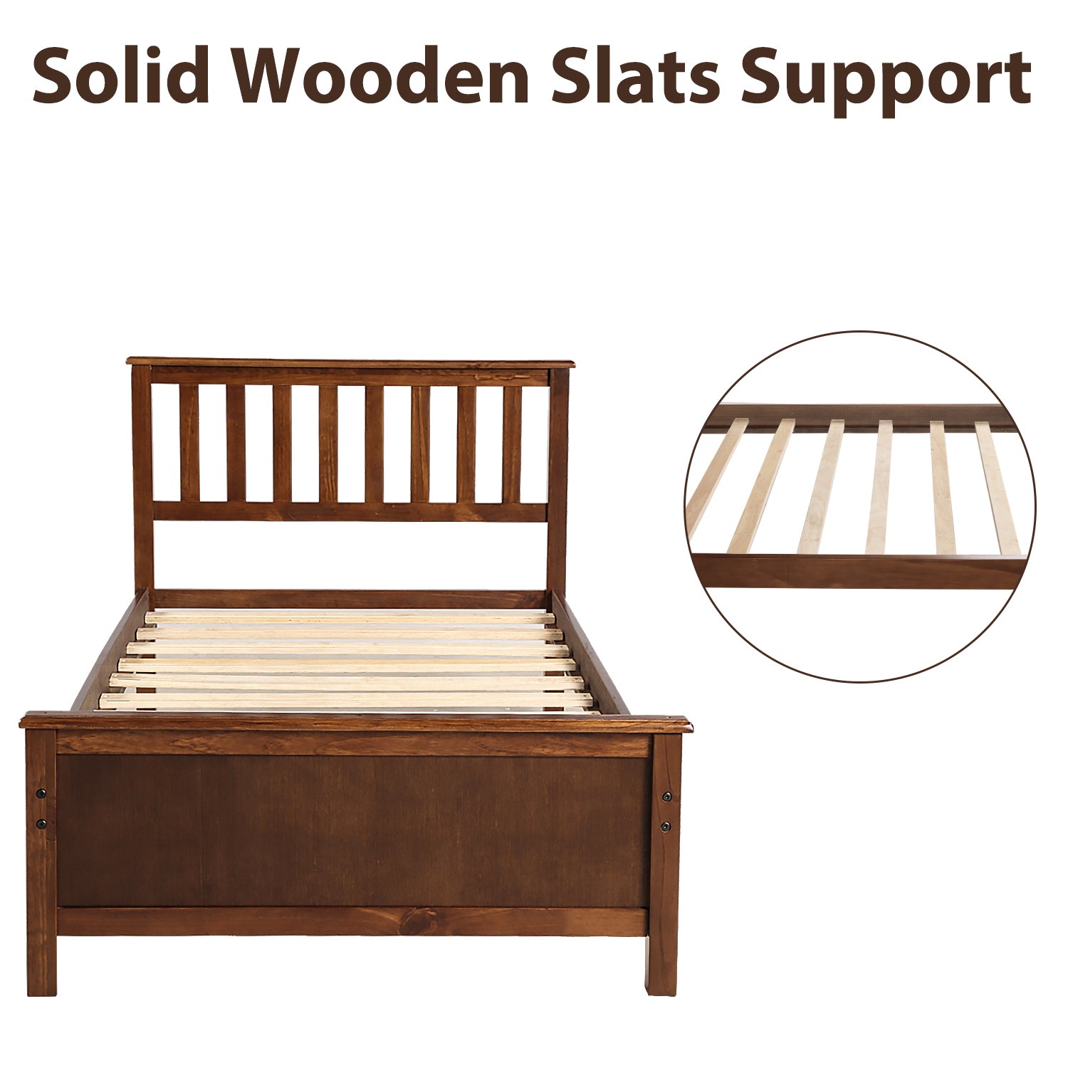 HAOYYE Twin Size Wood Platform Bed with Headboard,Footboard and Wood Slat Support, Walnut Sturdy Space-Saving Heavy Duty Modern Design Easy Assembly Durable Stylish Home Furniture Versatile
