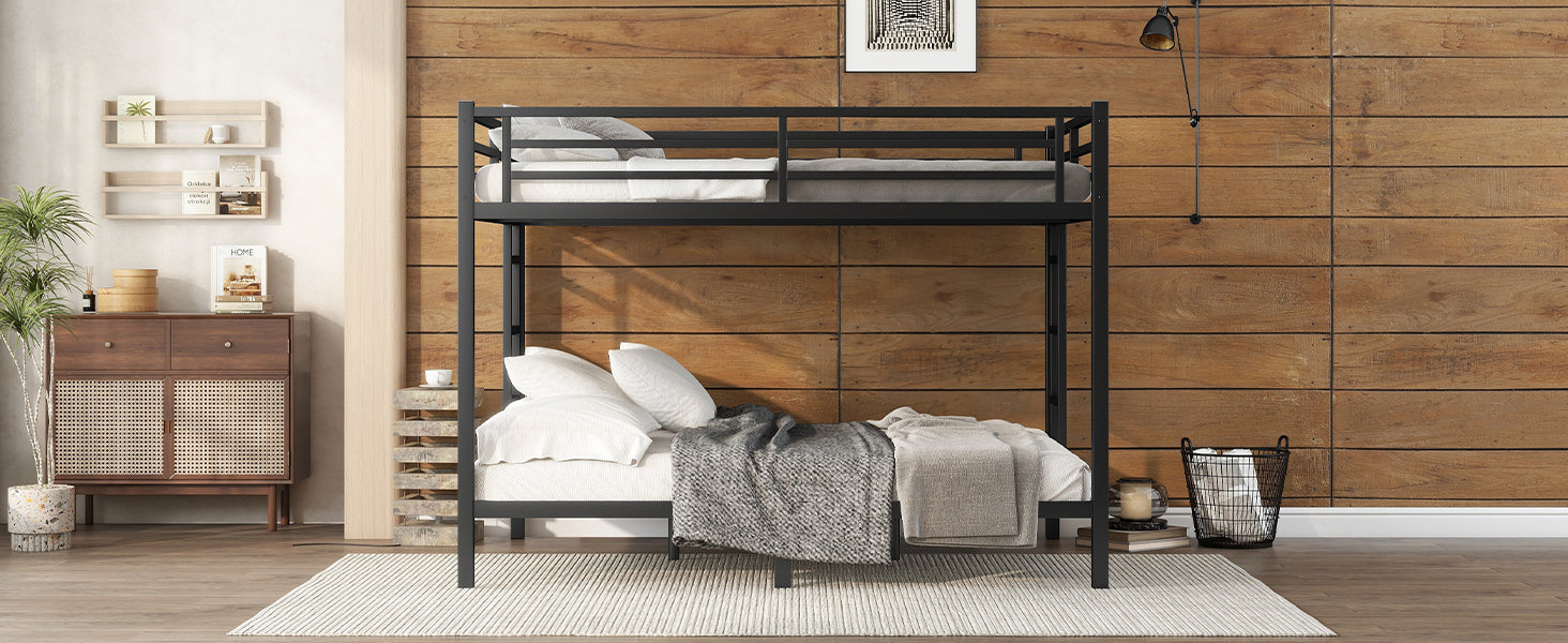 HAOYYE Metal Queen over Queen Bunk Bed for Teens and Adults,Space-Saving/Noise Reduced/No Box Spring Needed, Black Sturdy Heavy Duty Modern Design Dorm Room Easy Assembly Bedroom Furniture