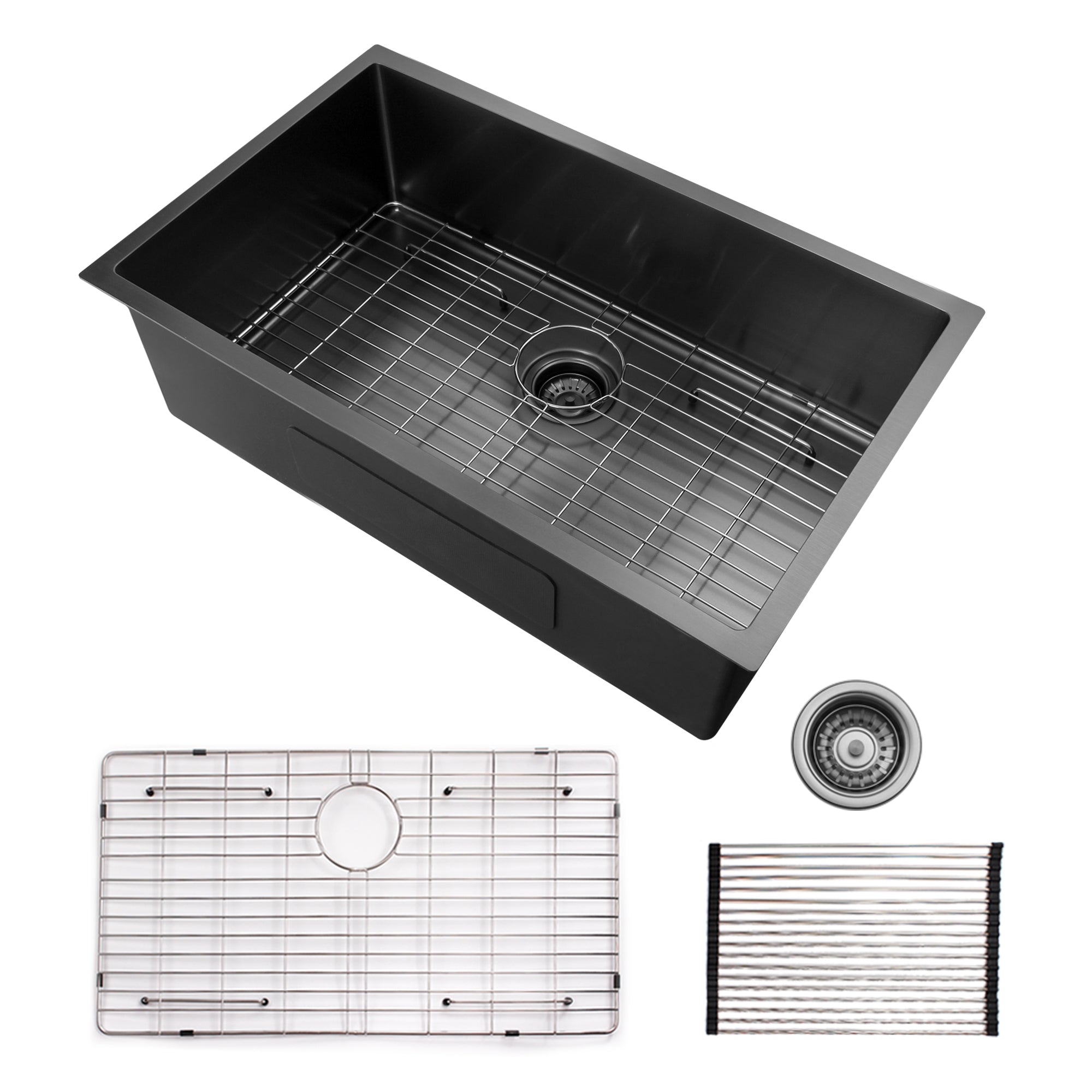HAOYYE 32x19 inch Undermount Kitchen Sink 16 Gauge Stainless Steel Single Bowl Kitchen Sink Gunmetal Black Sturdy Space-Saving Heavy Duty Modern Design Adults Dorm Room Easy Assembly Bedroom Furniture