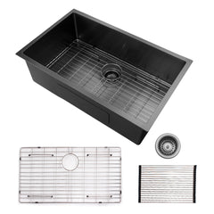 HAOYYE 32x19 inch Undermount Kitchen Sink 16 Gauge Stainless Steel Single Bowl Kitchen Sink Gunmetal Black Sturdy Space-Saving Heavy Duty Modern Design Adults Dorm Room Easy Assembly Bedroom Furniture