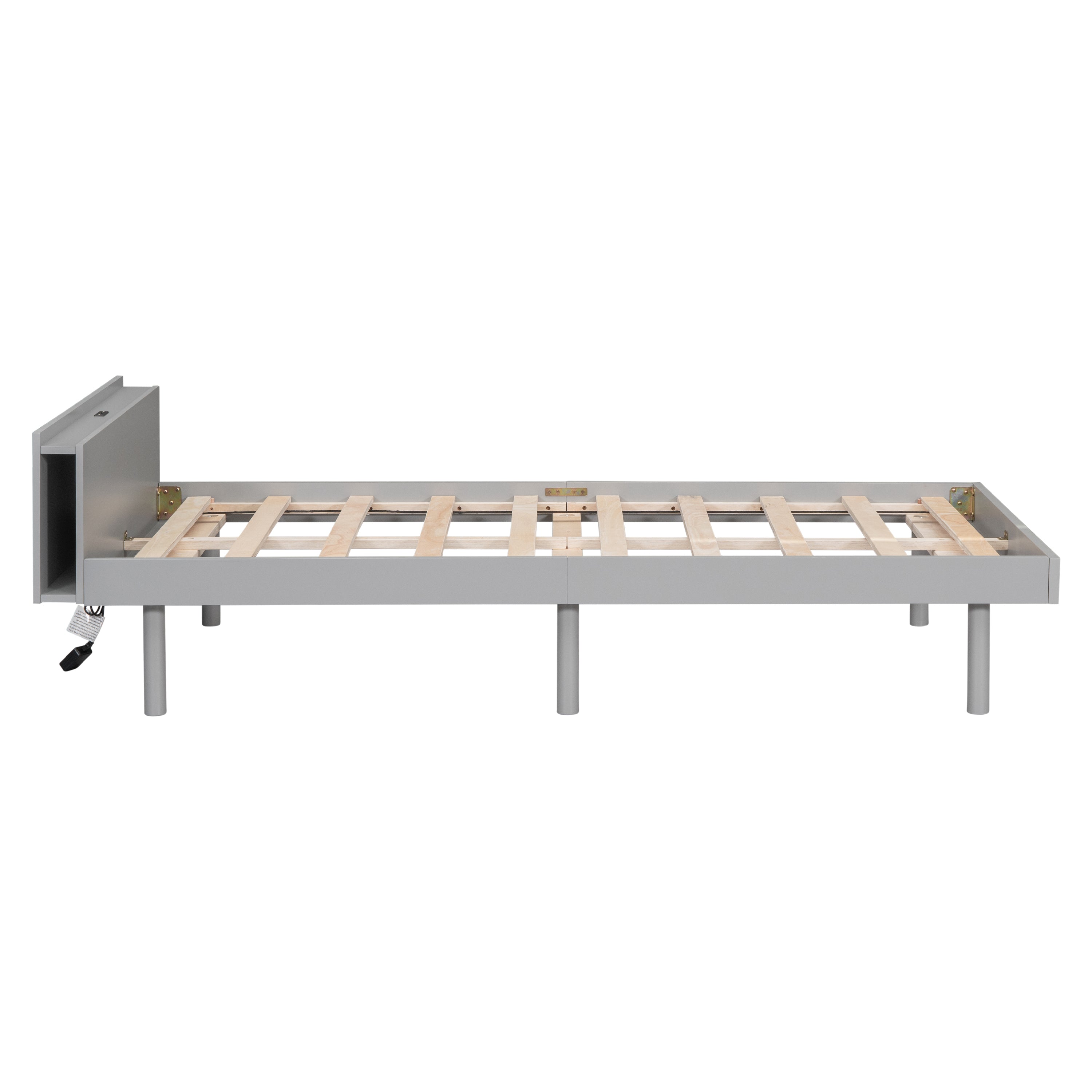 HAOYYE Modern Design Twin Size Platform Bed Frame with Built-in USB port for Grey Color Sturdy Space-Saving Heavy Duty Easy Assembly Durable Stylish Home Furniture Versatile