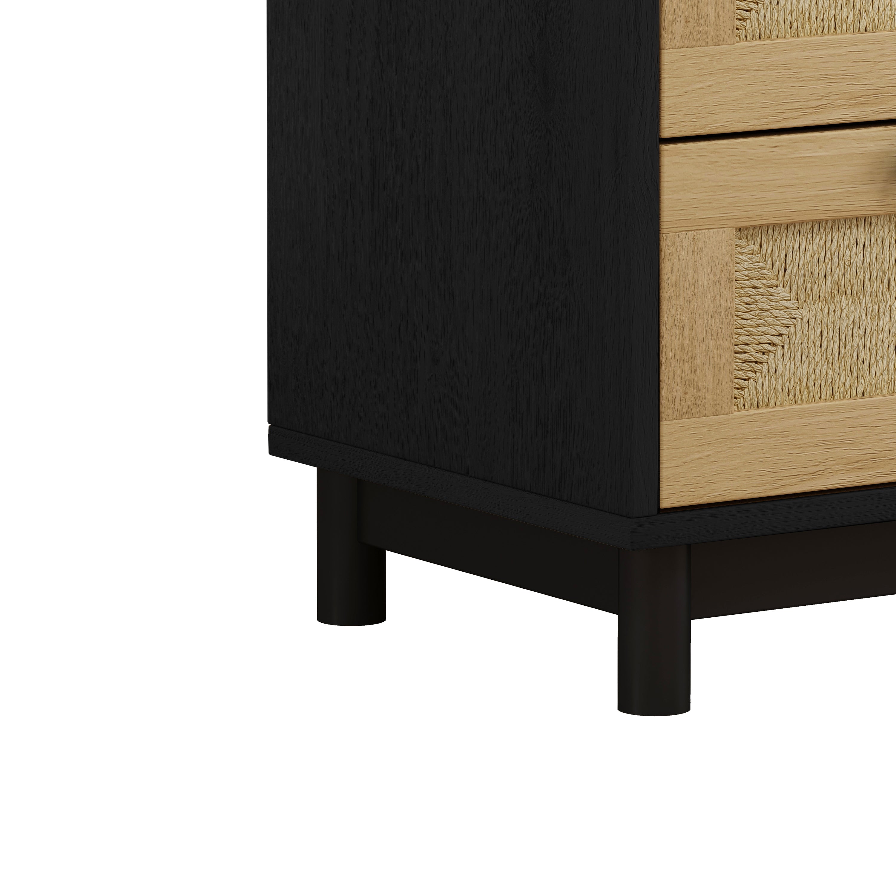 HAOYYE 3-Drawer Storage Cabinet with Rope Woven Drawers, Sturdy Black Design for Bedroom, Living Room, Dining Room, Hallways, Heavy Duty, Space-Saving, Durable, Easy Assembly, Stylish and Versatile Home Furniture