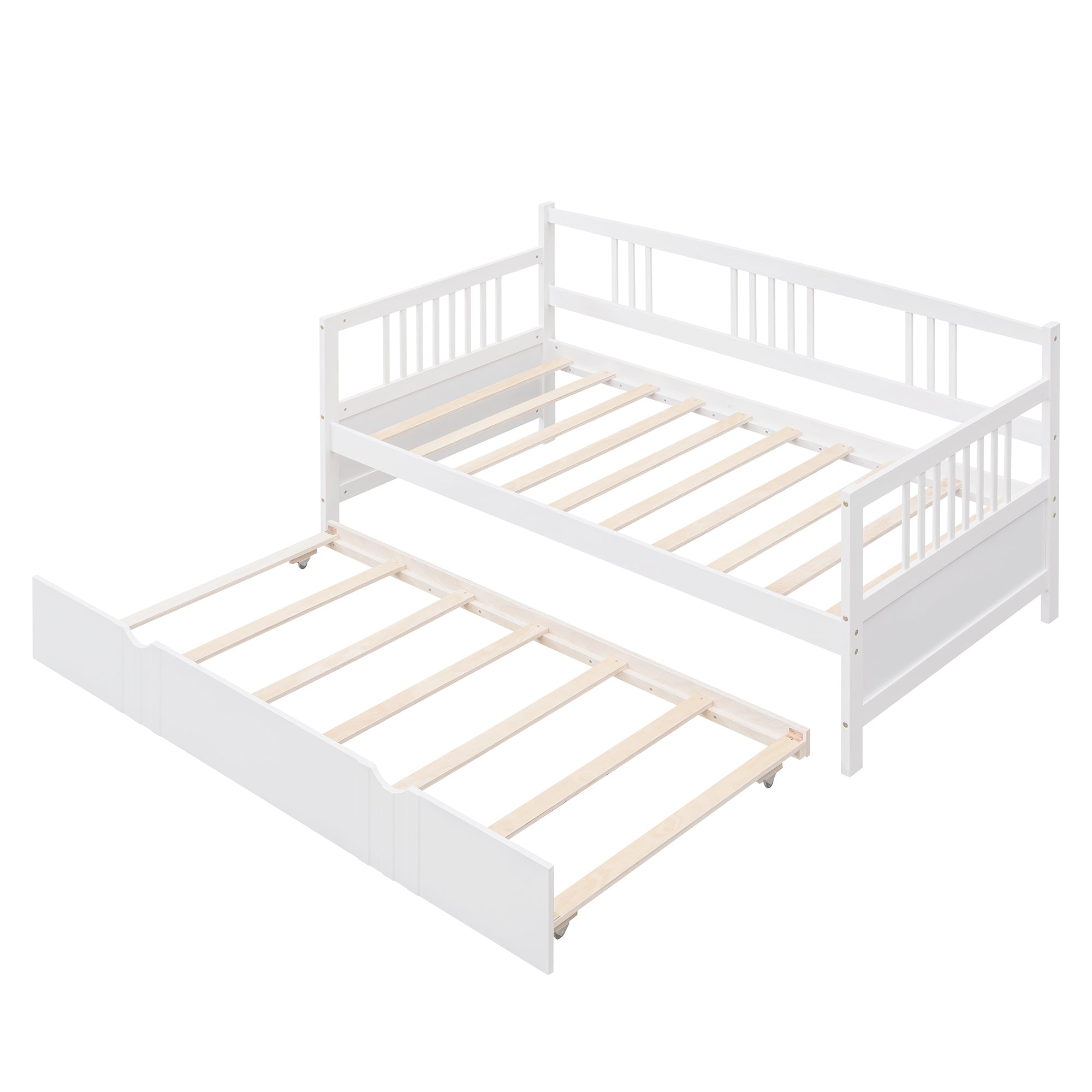 HAOYYE Twin Size Daybed Wood Bed with Twin Size Trundle,White Sturdy Space-Saving Heavy Duty Modern Design Adults Dorm Room Easy Assembly Bedroom Furniture