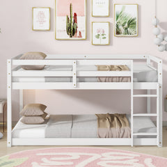 HAOYYE Solid Wooden, Solid Rubber Wooden Twin over Twin Loft Bed with Ladder, with Bed Platform of Strengthened Slats,White Sturdy Space-Saving Heavy Duty Modern Design Adults Dorm Room Easy Assembly