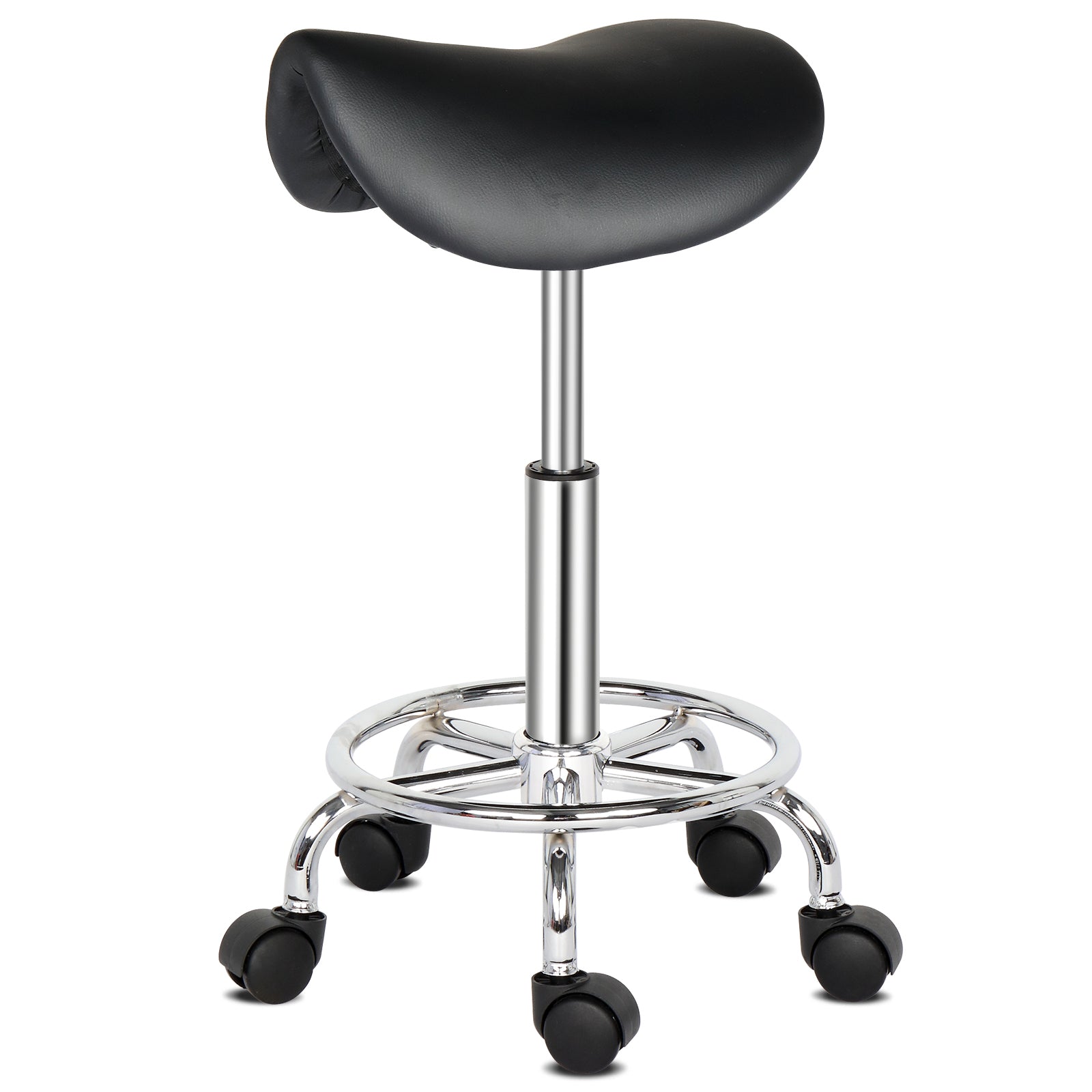 HAOYYE Saddle Bar Stool with Swivel Base and Footrest, Modern Backless Adjustable Height Stool for Kitchen Island Dining Room Counter Seating Black
