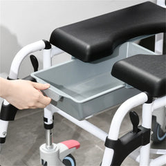 HAOYYE Bathroom Wheelchair Commode Chair with Rolling Design and Four Locking Castor Wheels Portable Shower Wheelchair for Home Hospital or Elderly Use Lightweight and Durable