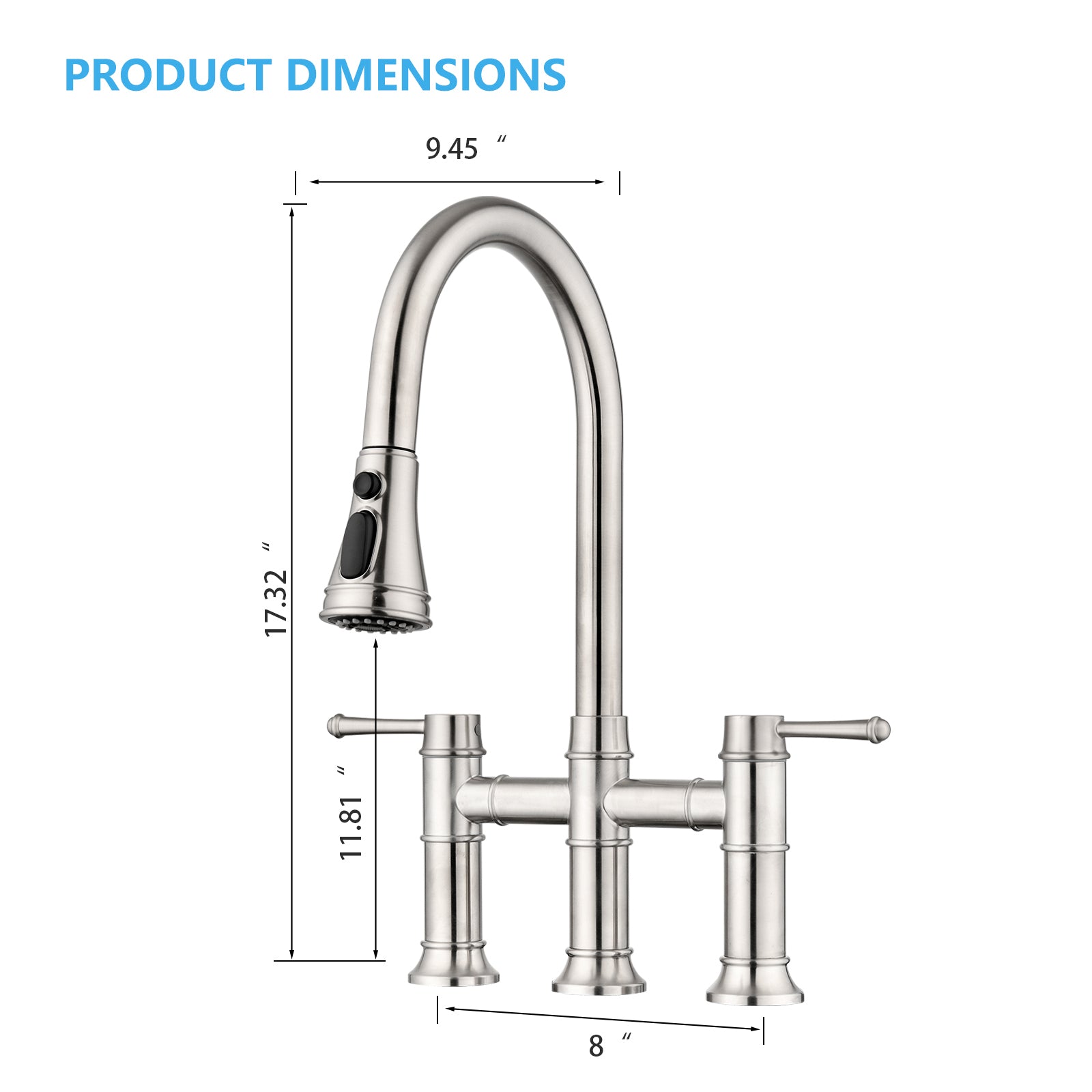 HAOYYE Double Handle Bridge Kitchen Faucet With Pull-Down Spray Head Sturdy Space-Saving Heavy Duty Modern Design Adults Dorm Room Easy Assembly Bedroom Furniture