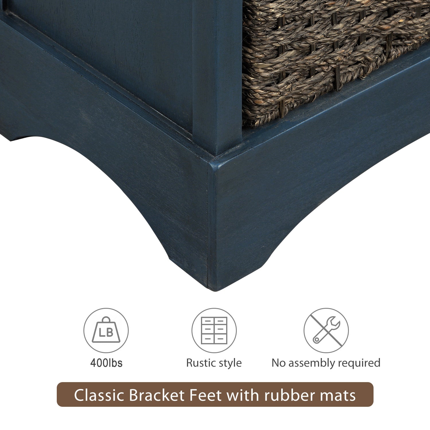 HAOYYE Rustic Storage Cabinet with Two Drawers and Four Classic Rattan Baskets for Dining Room, Entryway, or Living Room, Antique Navy, Sturdy Space-Saving Design, Heavy Duty Construction, Easy Assembly, Durable and Stylish Home Furniture