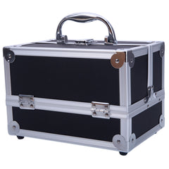 HAOYYE SM-2176 Aluminum Makeup Train Case, Black Cosmetic Organizer with Mirror, Compact and Durable Jewelry Box, Stylish Space-Saving Design, Perfect for Travel or Home