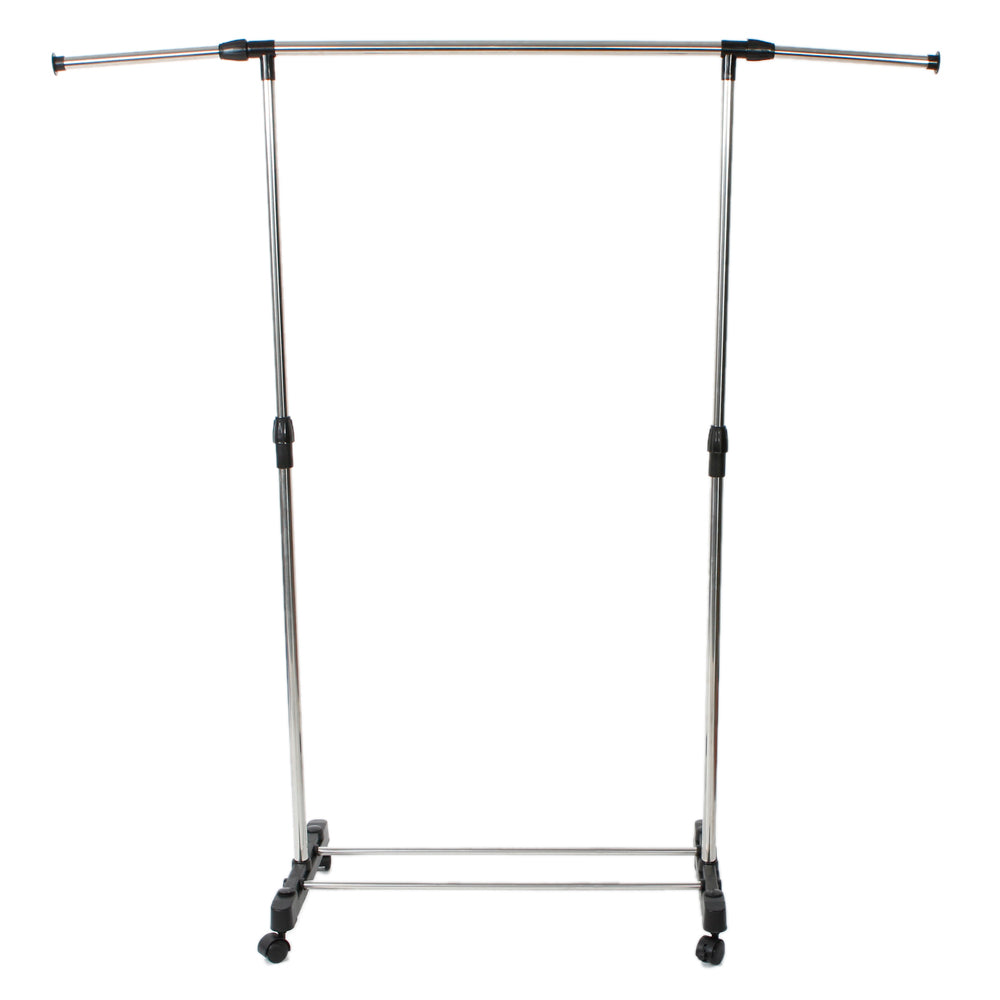 HAOYYE Single-Bar Vertically Stretching Clothes Rack with Shoe Shelf, Durable Silver Stand, Space-Saving Organizer, Modern Storage Solution for Bedroom or Closetsign Versatile Use Premium Quality Stylish Look Home Essentia