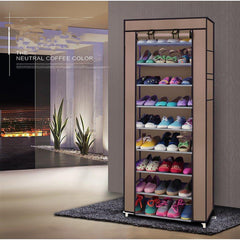 HAOYYE 9-Lattice Non-Woven Fabric Shoe Rack, Durable Space-Saving Storage Organizer, Modern Design, Stylish and Compact Coffee Finish, Home Essentials for Living Room, Bedroom, Closet, or Entryway Organization