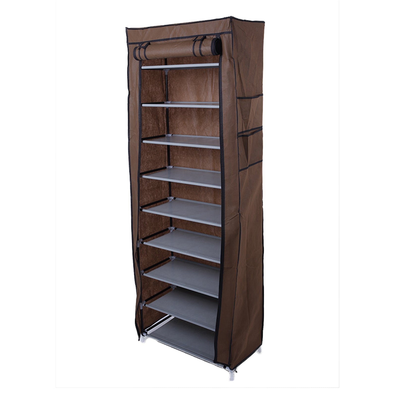 HAOYYE 9-Lattice Non-Woven Fabric Shoe Rack, Durable Space-Saving Storage Organizer, Modern Design, Stylish and Compact Coffee Finish, Home Essentials for Living Room, Bedroom, Closet, or Entryway Organization