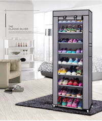 DE Direct HAOYYE Fashionable Space-Saving Shoe Rack with 9 Lattices Non-Woven Fabric Cover Freestanding Shoe Organizer for Closet Entryway Bedroom Durable Lightweight Design in Gray