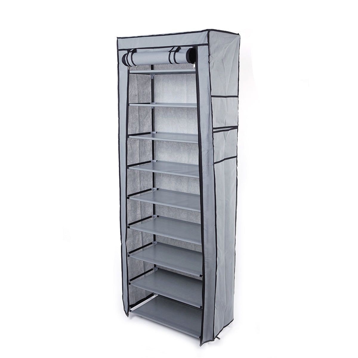 DE Direct HAOYYE Fashionable Space-Saving Shoe Rack with 9 Lattices Non-Woven Fabric Cover Freestanding Shoe Organizer for Closet Entryway Bedroom Durable Lightweight Design in Gray