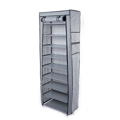 DE Direct HAOYYE Fashionable Space-Saving Shoe Rack with 9 Lattices Non-Woven Fabric Cover Freestanding Shoe Organizer for Closet Entryway Bedroom Durable Lightweight Design in Gray