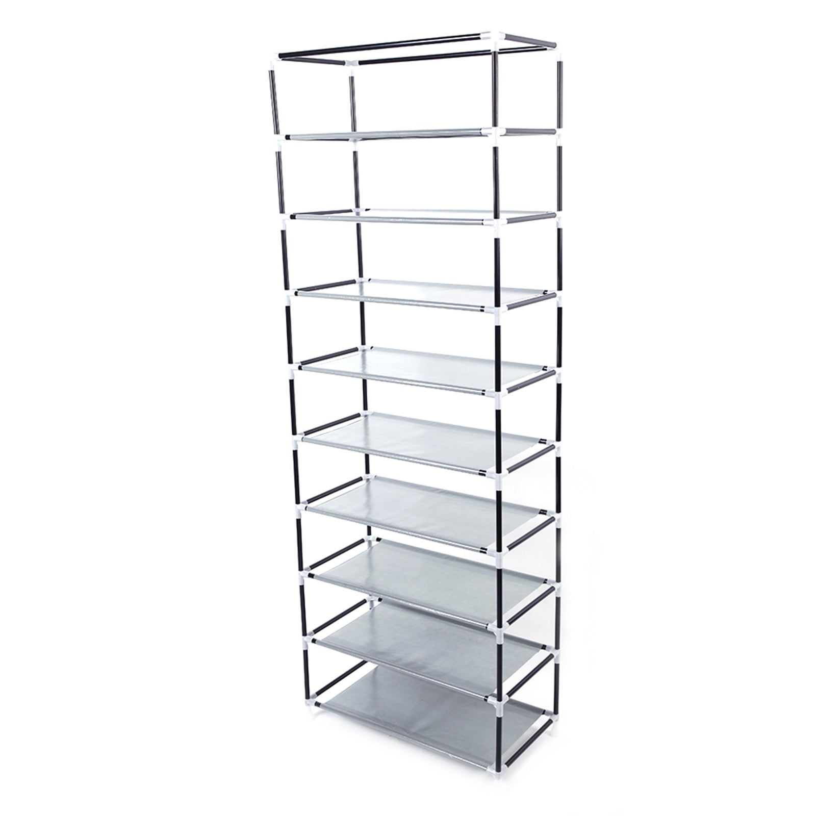 DE Direct HAOYYE Fashionable Space-Saving Shoe Rack with 9 Lattices Non-Woven Fabric Cover Freestanding Shoe Organizer for Closet Entryway Bedroom Durable Lightweight Design in Gray