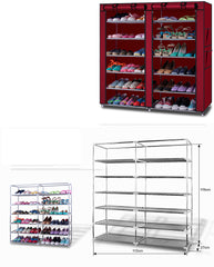 HAOYYE 6 Row 2 Line 12 Lattices Shoe Rack with Non-woven Fabric Shelves Coffee Color Portable Storage Organizer Sturdy Space Saving Design for Entryway Closet Hallway Bedroom Easy Assembly
