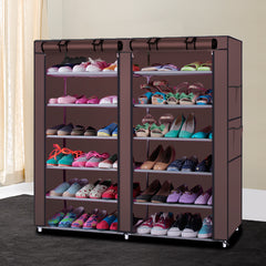 HAOYYE 6 Row 2 Line 12 Lattices Shoe Rack with Non-woven Fabric Shelves Coffee Color Portable Storage Organizer Sturdy Space Saving Design for Entryway Closet Hallway Bedroom Easy Assembly