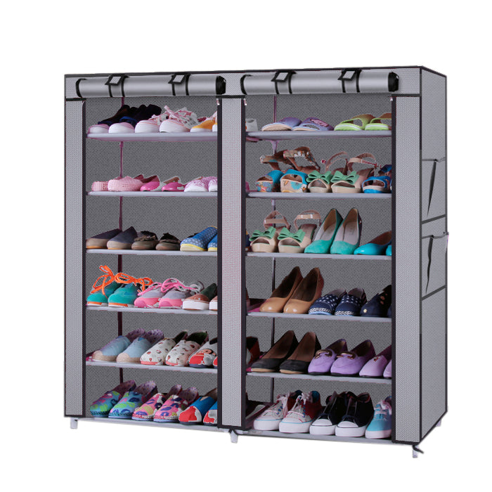 HAOYYE Non-Woven Fabric Shoe Rack, 6-Row 2-Line Organizer with 12 Compartments, Durable and Space-Saving Storage Solution, Modern Design, Premium Quality, Versatile Use for Home, Living Room, and Bedroom, Stylish Gray Color