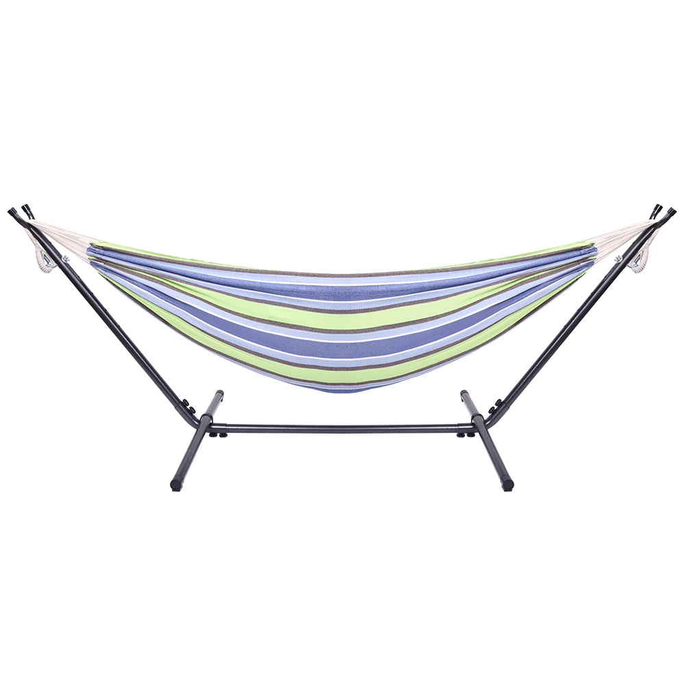 Haoyye Portable Outdoor Polyester Hammock Set with Stand and Carry Bag Lightweight Foldable Hanging Bed for Patio Backyard Porch Garden Camping Travel Relaxing and Lounging Hammock for Indoor Outdoor Use