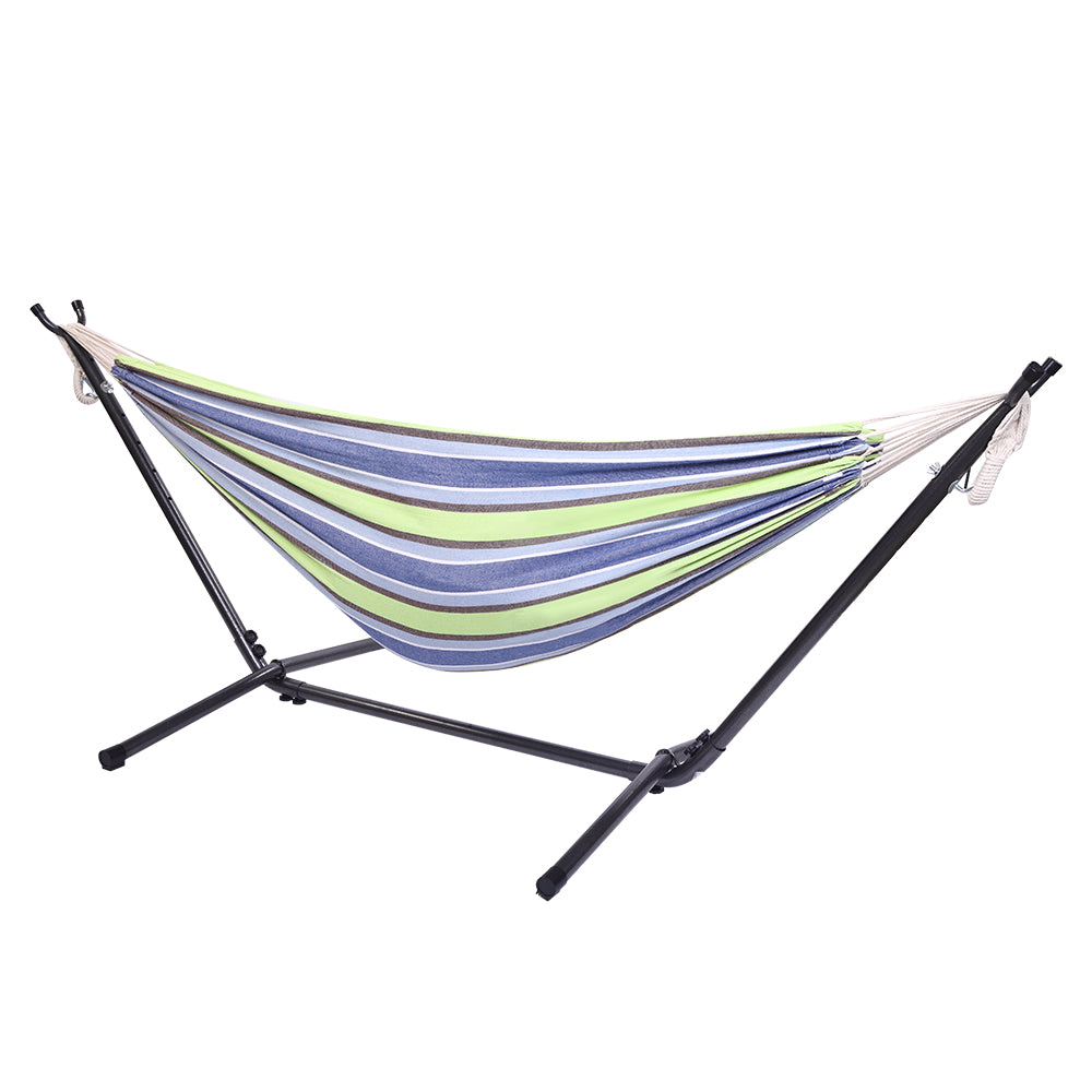 Haoyye Portable Outdoor Polyester Hammock Set with Stand and Carry Bag Lightweight Foldable Hanging Bed for Patio Backyard Porch Garden Camping Travel Relaxing and Lounging Hammock for Indoor Outdoor Use
