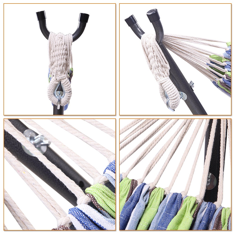 Haoyye Portable Outdoor Polyester Hammock Set with Stand and Carry Bag Lightweight Foldable Hanging Bed for Patio Backyard Porch Garden Camping Travel Relaxing and Lounging Hammock for Indoor Outdoor Use