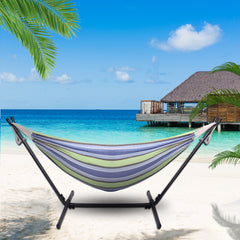 Haoyye Portable Outdoor Polyester Hammock Set with Stand and Carry Bag Lightweight Foldable Hanging Bed for Patio Backyard Porch Garden Camping Travel Relaxing and Lounging Hammock for Indoor Outdoor Use