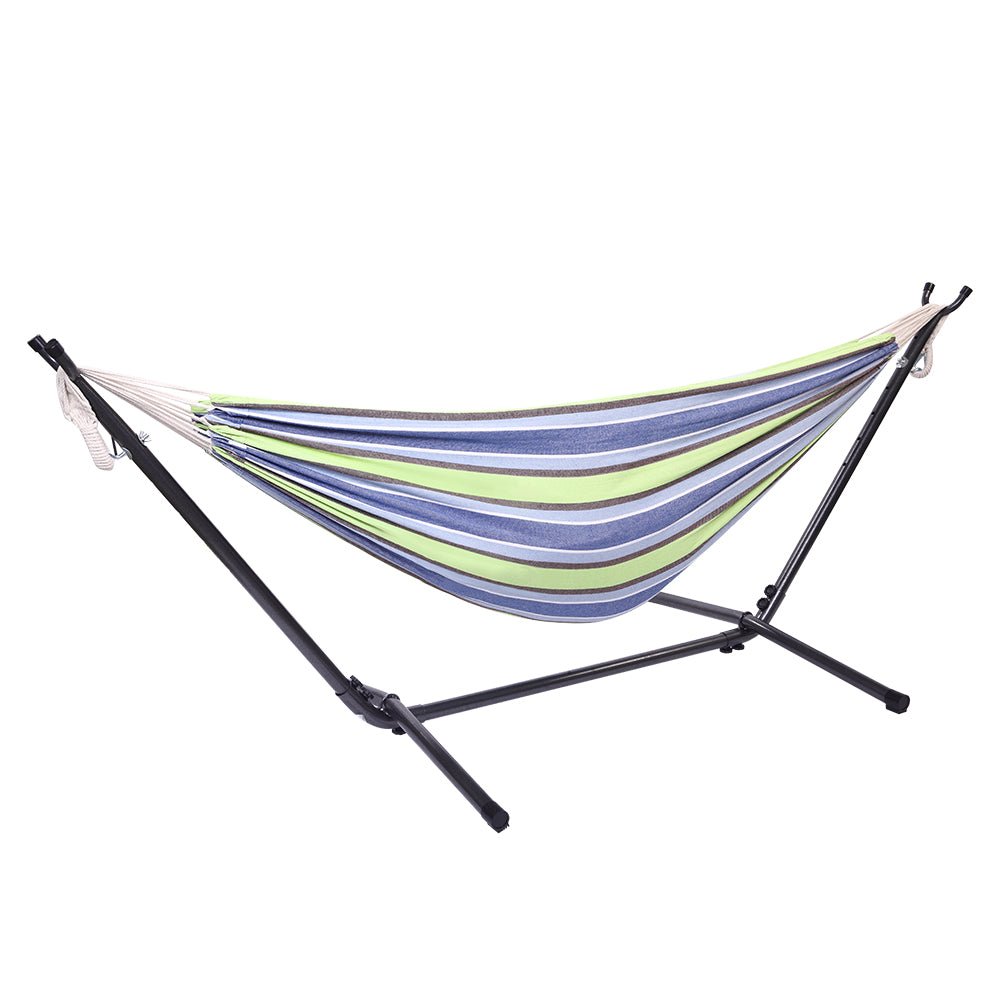 Haoyye Portable Outdoor Polyester Hammock Set with Stand and Carry Bag Lightweight Foldable Hanging Bed for Patio Backyard Porch Garden Camping Travel Relaxing and Lounging Hammock for Indoor Outdoor Use