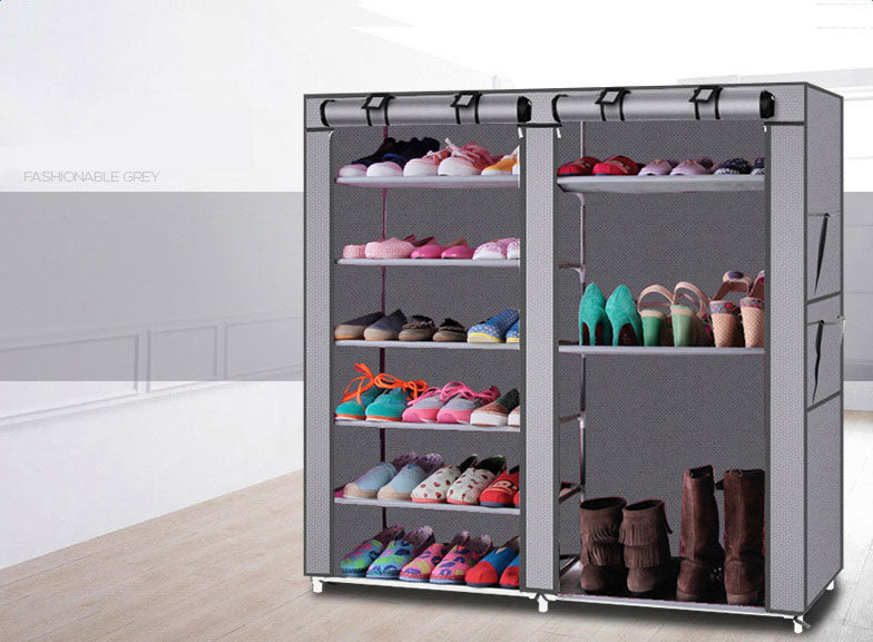 HAOYYE Double Rows 9-Lattice Combination Shoe Cabinet, Gray Durable Space-Saving Shoe Organizer, Modern Design, Versatile Storage Solution for Shoes, Accessories, and Home Essentials, Stylish Look for Living Room, Bedroom, or Entryway