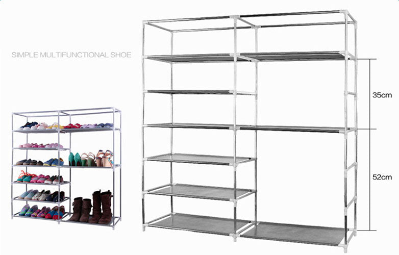 HAOYYE Double Rows 9 Lattices Shoe Cabinet Coffee Color Combination Style Shoe Storage Organizer with Doors Sturdy and Space Saving Design for Entryway Closet Hallway Bedroom Easy to Assemble and Clean