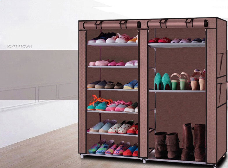 HAOYYE Double Rows 9 Lattices Shoe Cabinet Coffee Color Combination Style Shoe Storage Organizer with Doors Sturdy and Space Saving Design for Entryway Closet Hallway Bedroom Easy to Assemble and Clean