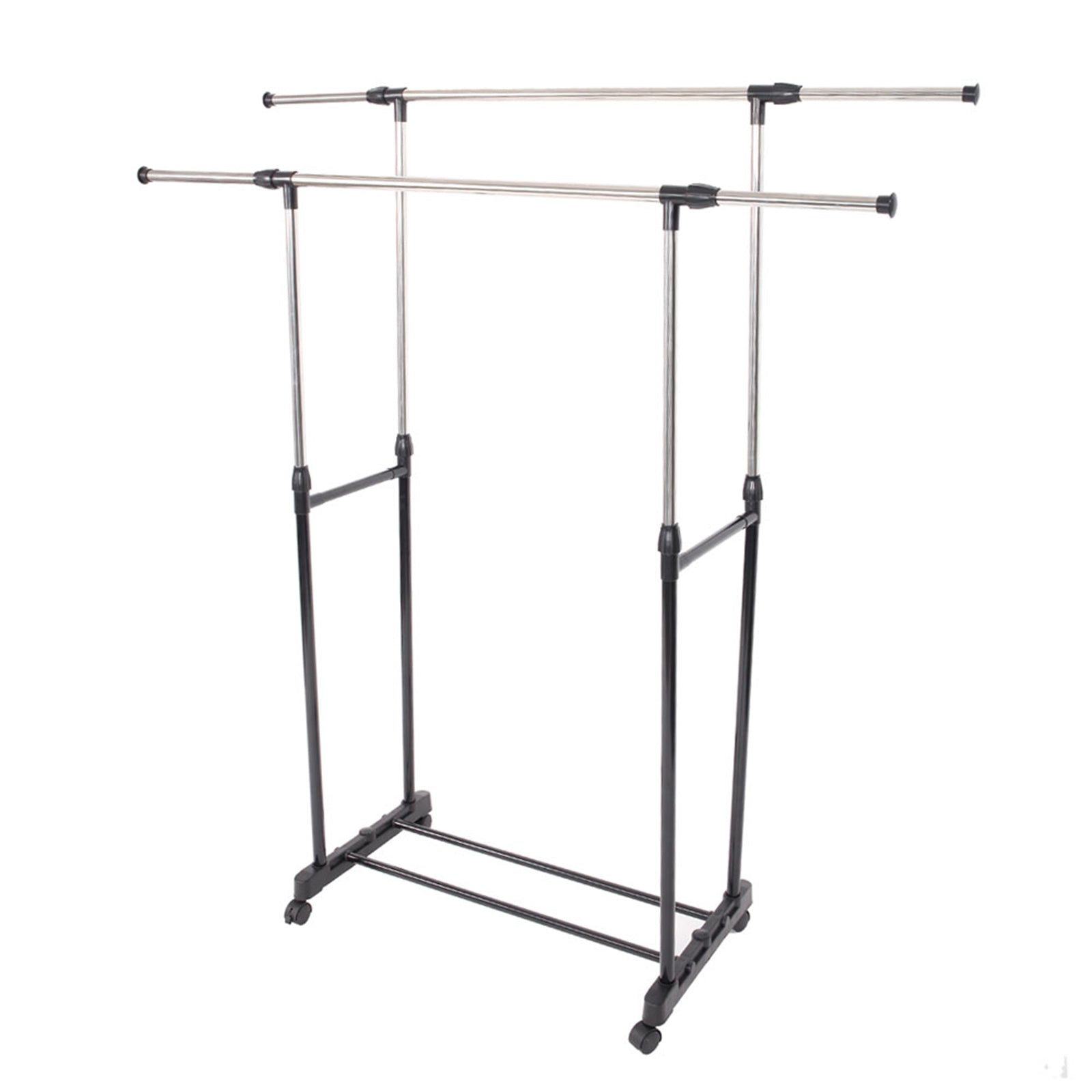 HAOYYE Dual-Bar Vertical & Horizontal Stretching Stand Clothes Rack with Shoe Shelf YJ-04, Black & Silver, Durable Space-Saving Organizer for Closet, Bedroom, Living Room, Modern Design, Versatile Use, Premium Quality, Stylish Storage Solution