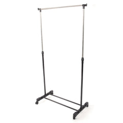 HAOYYE Single-Bar Vertical and Horizontal Stretching Stand Clothes Rack with Shoe Shelf, Black and Silver, Durable Space-Saving Organizer, Modern Design, Versatile Storage Solution for Home and Bedroom, Premium Quality Construction