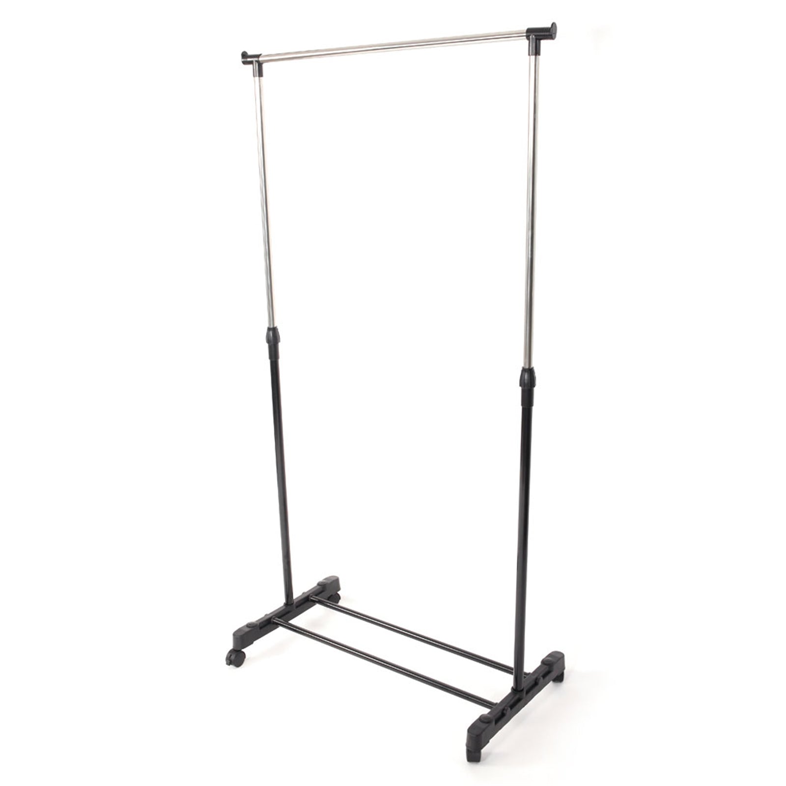 HAOYYE Single-Bar Vertical and Horizontal Stretching Stand Clothes Rack with Shoe Shelf, Black and Silver, Durable Space-Saving Organizer, Modern Design, Versatile Storage Solution for Home and Bedroom, Premium Quality Construction