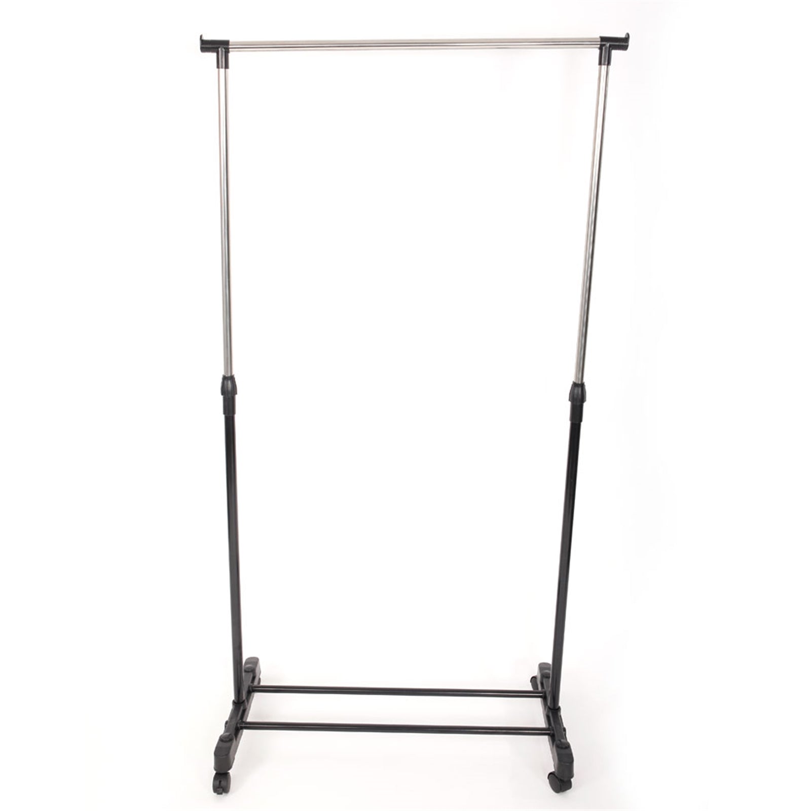 HAOYYE Single-Bar Vertical and Horizontal Stretching Stand Clothes Rack with Shoe Shelf, Black and Silver, Durable Space-Saving Organizer, Modern Design, Versatile Storage Solution for Home and Bedroom, Premium Quality Construction