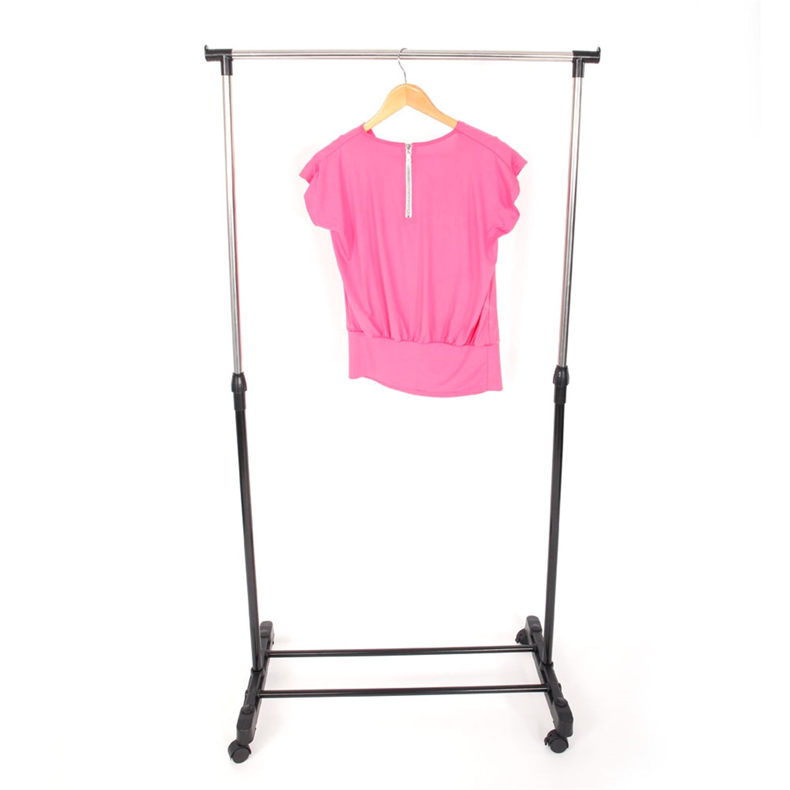 HAOYYE Single-Bar Vertical and Horizontal Stretching Stand Clothes Rack with Shoe Shelf, Black and Silver, Durable Space-Saving Organizer, Modern Design, Versatile Storage Solution for Home and Bedroom, Premium Quality Construction