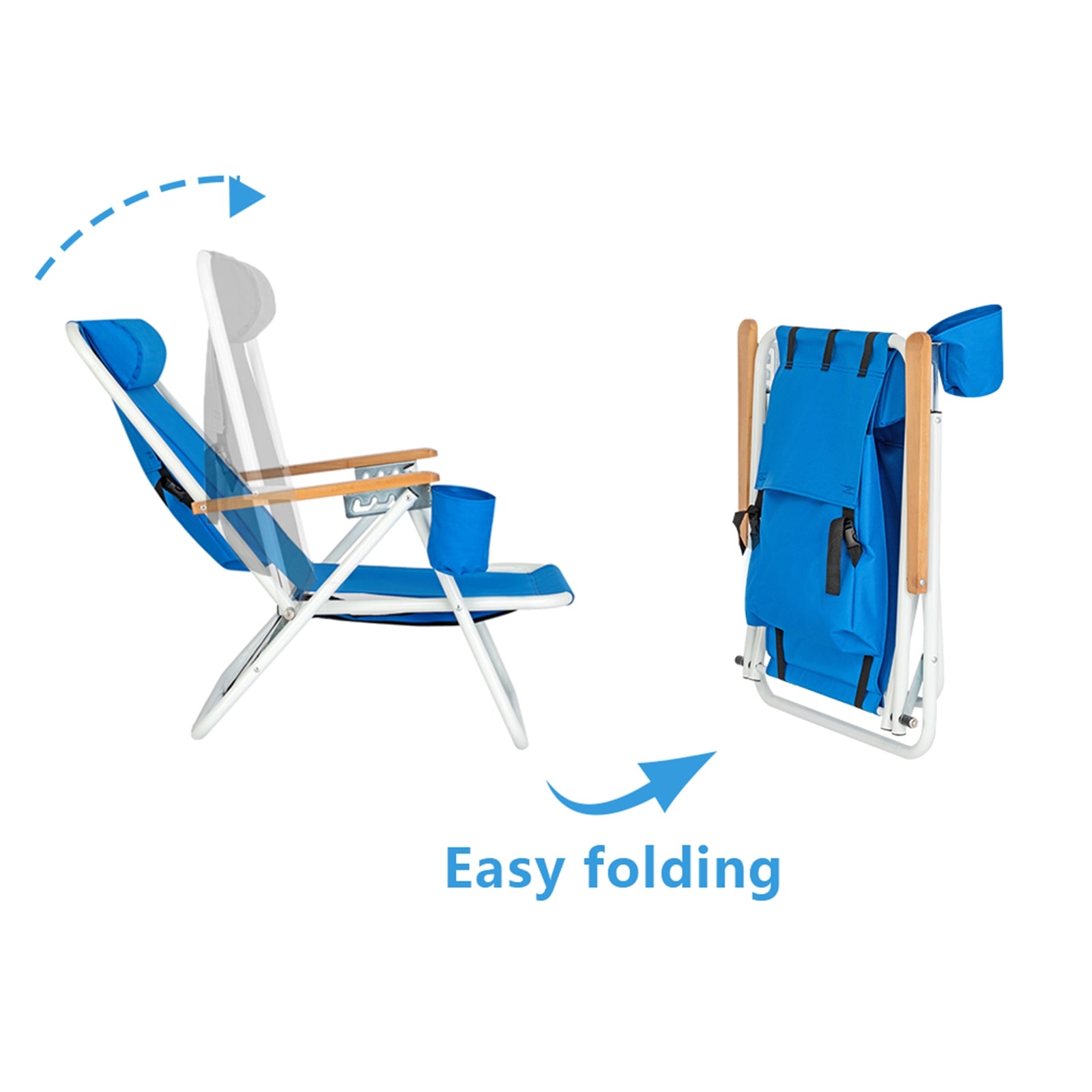 HAOYYE Portable High Strength Beach Chair with Adjustable Headrest, Lightweight Folding Lounge Chair for Outdoor Relaxation, Perfect for Beach, Camping, Fishing, and Travel, Easy to Carry and Store