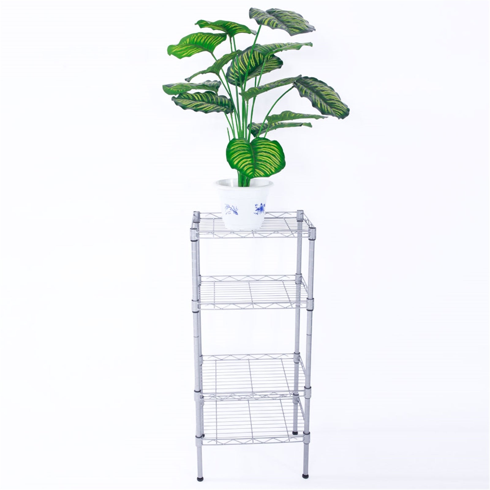 HAOYYE Rectangle Carbon Steel Storage Rack with 4 Adjustable Shelves, Silver Gray, Durable Space-Saving Organizer, Modern Design Versatile Use, Premium Quality Stylish Look, for Kitchen, Pantry, Garage, and Office Storage