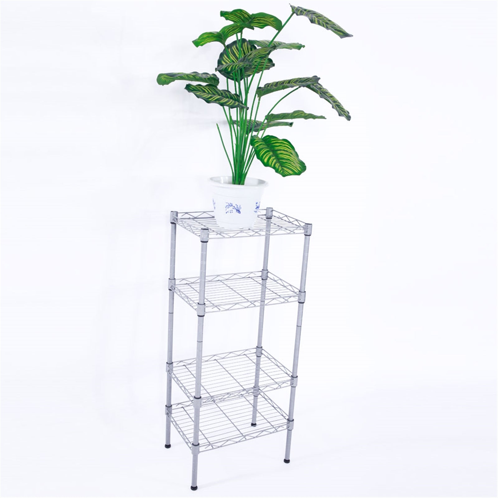 HAOYYE Rectangle Carbon Steel Storage Rack with 4 Adjustable Shelves, Silver Gray, Durable Space-Saving Organizer, Modern Design Versatile Use, Premium Quality Stylish Look, for Kitchen, Pantry, Garage, and Office Storage