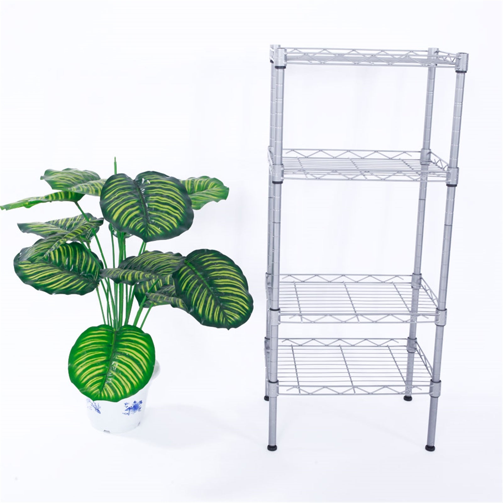 HAOYYE Rectangle Carbon Steel Storage Rack with 4 Adjustable Shelves, Silver Gray, Durable Space-Saving Organizer, Modern Design Versatile Use, Premium Quality Stylish Look, for Kitchen, Pantry, Garage, and Office Storage