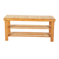 HAOYYE Bamboo Shoe Rack 3-Tier Strip Pattern Wooden Shoe Organizer, Durable Space-Saving Storage Solution with a Modern Design, Versatile for Entryways and Living Rooms, Premium Quality and Stylish Home Essentials