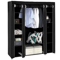 DE Direct HAOYYE Portable Clothes Closet Wardrobe Storage Organizer with Non-Woven Fabric Cover Strong Steel Frame and 12 Shelves Freestanding Garment Rack Dustproof and Waterproof Fabric Quick and Easy Assembly for Bedroom Entryway Black