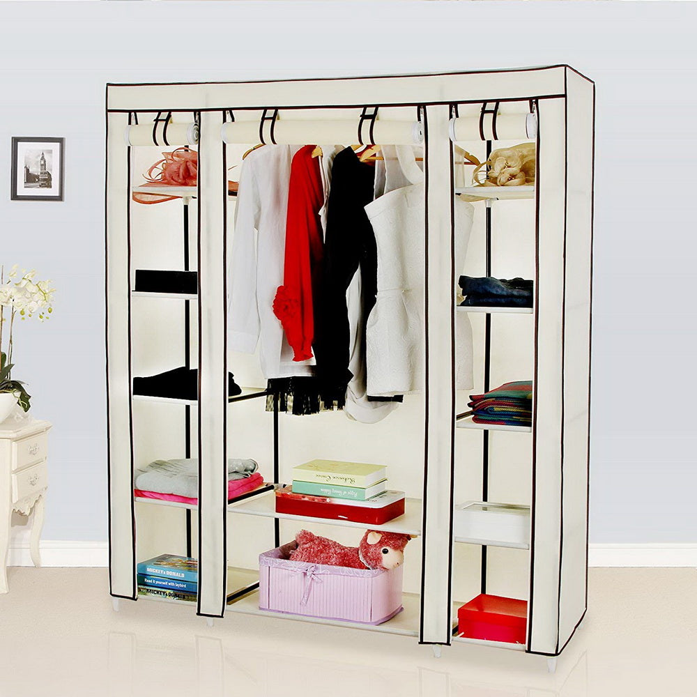 HAOYYE 69" Portable Clothes Closet Wardrobe Organizer, Non-Woven Fabric, Extra Strong and Durable, Beige, Space-Saving Storage Solution, Modern Design for Bedroom, Easy to Assemble, Stylish and Versatile Storage Cabinet for Clothing and Accessories