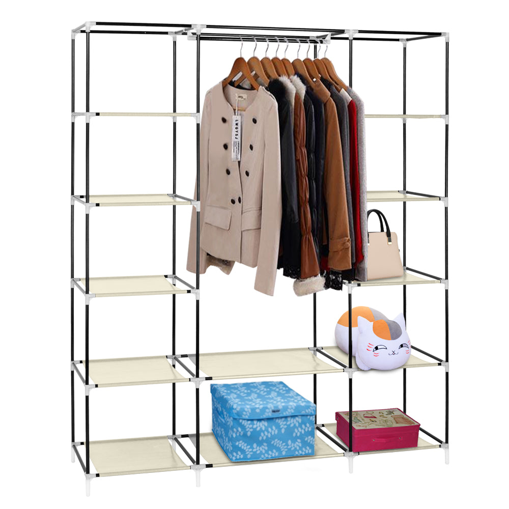 HAOYYE 69" Portable Clothes Closet Wardrobe Organizer, Non-Woven Fabric, Extra Strong and Durable, Beige, Space-Saving Storage Solution, Modern Design for Bedroom, Easy to Assemble, Stylish and Versatile Storage Cabinet for Clothing and Accessories
